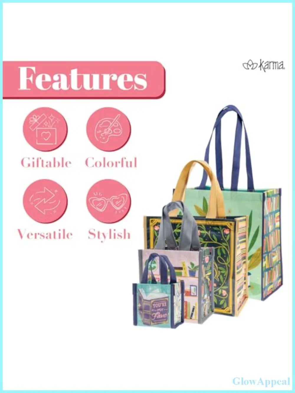 Karma Small Reusable Gift Bags with Handles Birthday Party Tote RPET